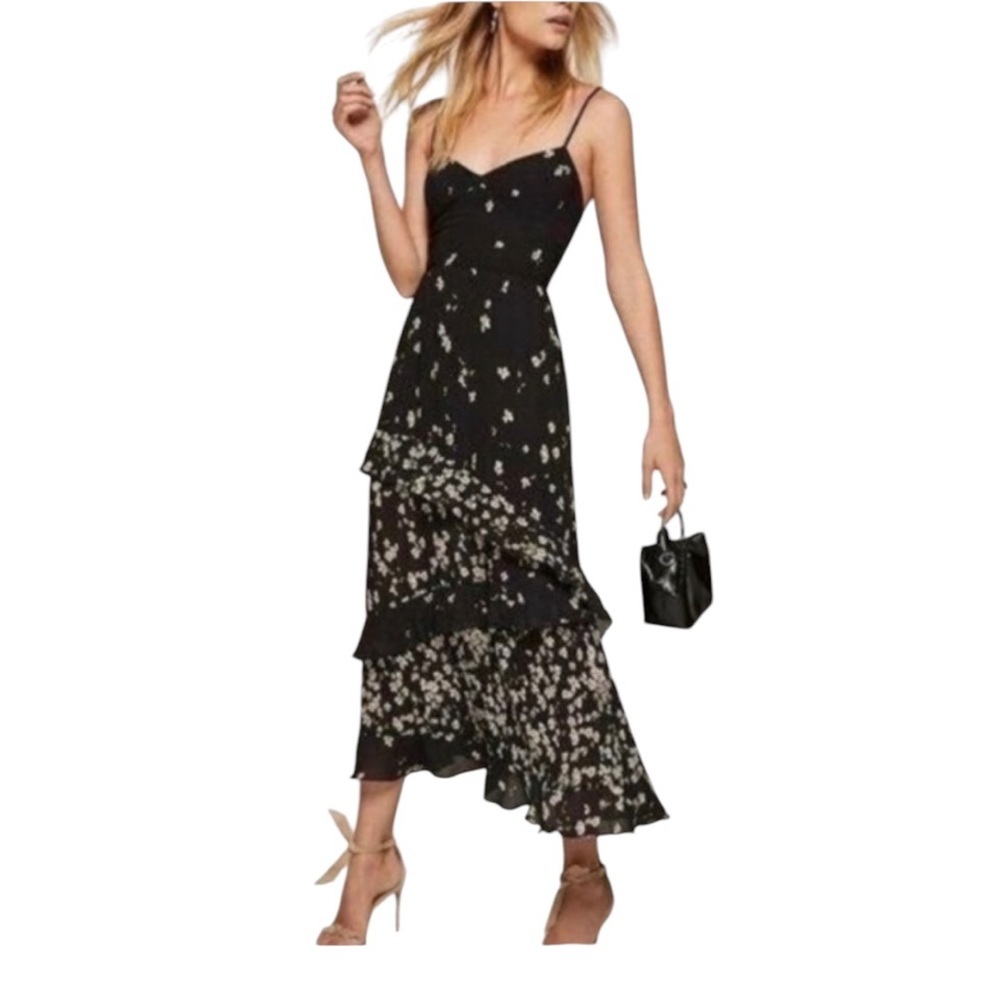 Reformation Black Floral Midi Dress